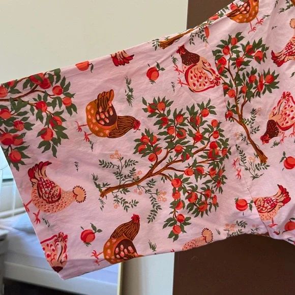 Anthropologie Printfresh Chicken Print Pink 100% Organic Cotton Robe - Picture 7 of 7